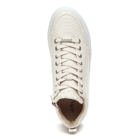J/Slides Women's LEESA CUT Embossed Side-zip Sneaker Off White Embossed