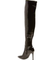 Jessica Simpson Loring Black Crinkle Patent Stretch Over the Knee Fitted Boot (6.5)