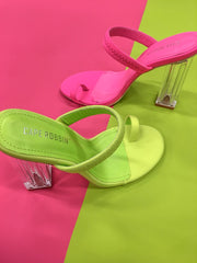 Cape Robbin Macaroon Neon Lime Stretchy Strappy Lucite Transparent Mule Sandals