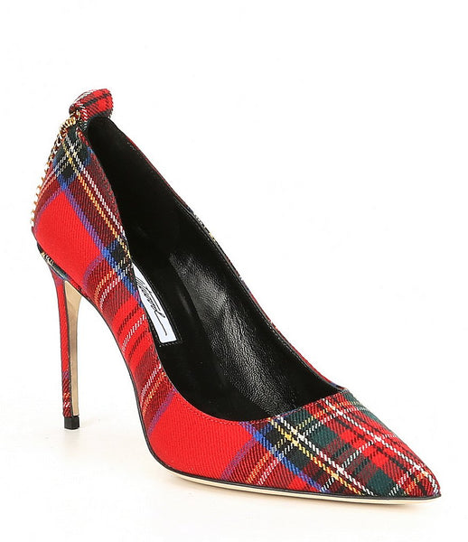 Brian Atwood VOYAGE Pointed Toe Plaid High-Heel Pumps, Red Multi