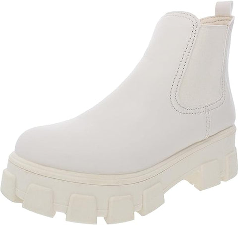 Circus By Sam Edelman Darielle Modern Ivory Leather Round Toe Chunky Sole Boots