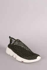 Cape Robbin Xayah-4 Olive Fishnet Mesh Slip On Comfortable Fashion Sneaker