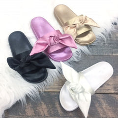 Cape Robbin MOIRA-19 Fashion Bow Decor Comfortable Slip On Slide Sandals