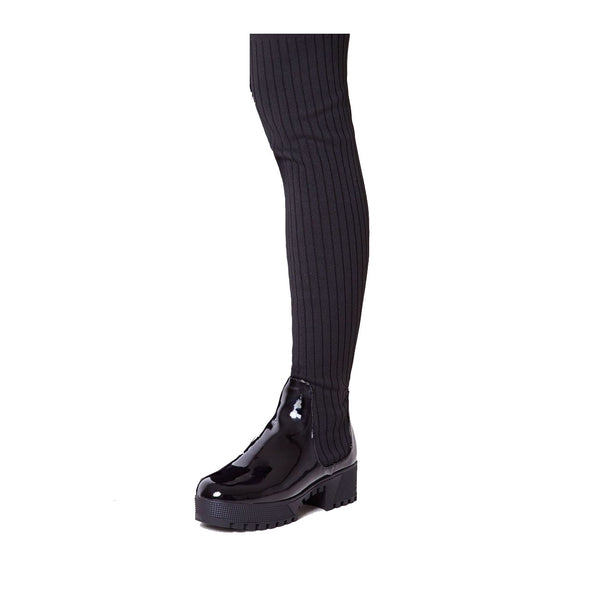 LuxeModa Colorado Knitted Thigh High Long Boot In Black Patent Vegan Leather