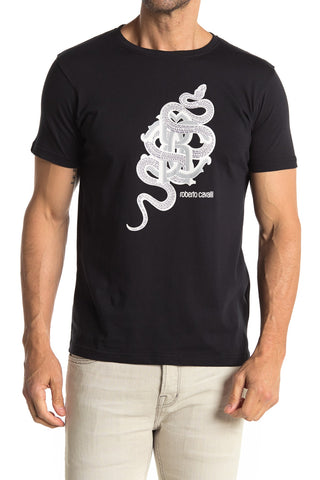 Roberto Cavalli Snake Graphic Crew Short Sleeve T-Shirt BLACK HST607A47505051