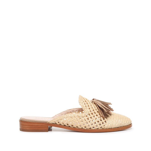 Schutz Polyni Natural Nude Straw & Leather Woven Low Heel Slide Mule Flats