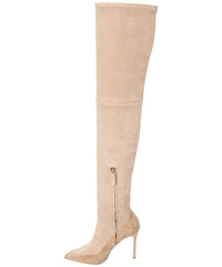 Pour La Victoire Cassie Sandstone Thigh Skin Tight Suede Pointy Stiletto Boots
