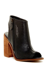 Kelsi Dagger Mason Black Leather Perforated Block-Heel Slip On Bootie Sandals