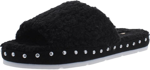 Dolce Vita Mochi Black Plus Slip On Open Rounded Toe Studded Slides Flat Sandals