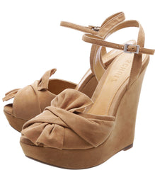 Schutz Pops Amber Light Brown Fashion Twisted High Wedge Heel Buckle Sandals