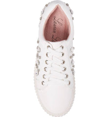 Lauren Lorraine Pam White Embellished Platform Lace Up Rhine Stone Chic Sneakers