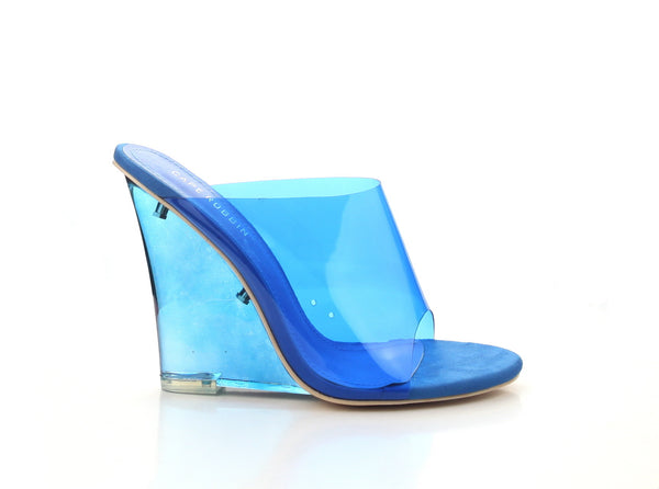 Michelle Parker Cape Robbin Jelly Drop Blue Transparent Glass Wedge Mule Pumps