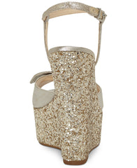 Jessica Simpson AMELLA Wedge Sandal Shimmer Silver High Platform Glitter Pump (5.5)