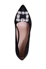 Lauren Lorraine Carolyn Big Jewel Embellished Pointed Toe Low Heel Formal Pumps