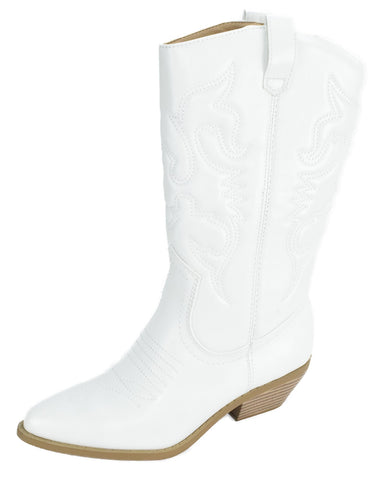 Soda Reno-S Cowboy Pointed Toe Knee High Western Stitched Boots White (8, White)