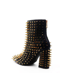 Cape Robbin Billie Black Block Heel Pointed Spike Gold Studded Ankle Boots