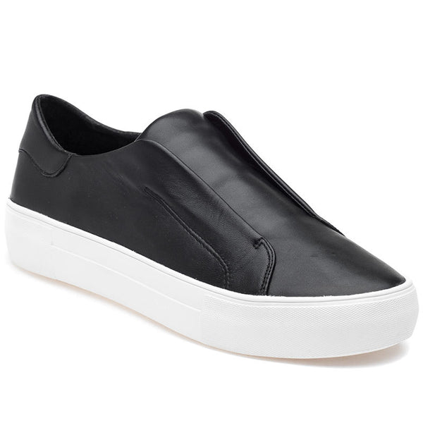 JSLides ALARA Black Leather Laceless White Sole Loafer Platform Sneakers