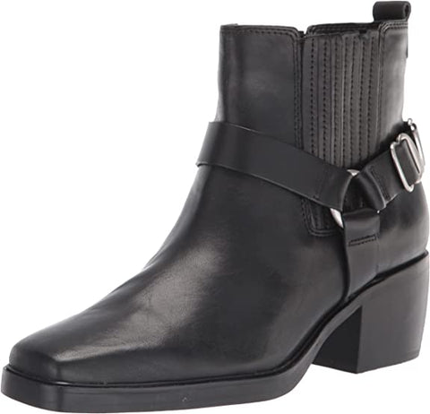 Sam Edelman Bellamie Black Leather Squared Toe Pull On Embellished Ankle Boots