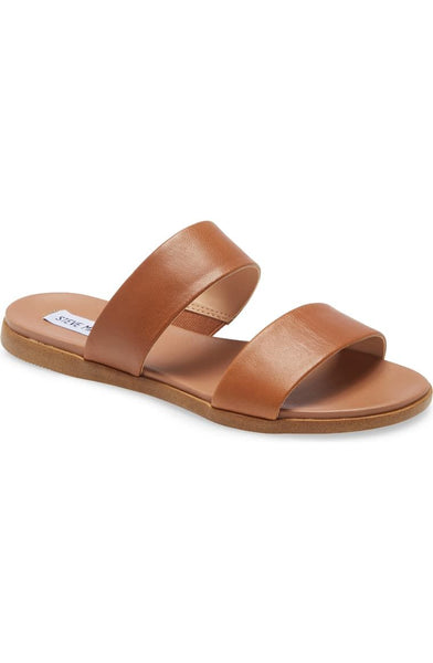 Steve Madden Dual Casual Wide Straps Flat Sandals Tan Leather Two Piece