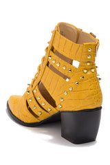 Cape Robbin Claws Yellow Textured Studded Cutout Two Buckle Bootie (8, Yellow)