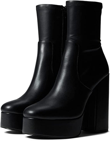 Steve Madden Hoopla Black Stacked Block High Heel Rounded Toe Fashion Ankle Boot