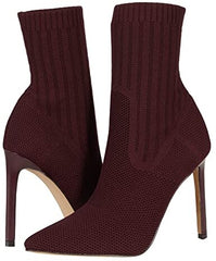 Steve Madden Discreet Stiletto High Heel Pointed Toe Sock Ankle Sock Boots Wine