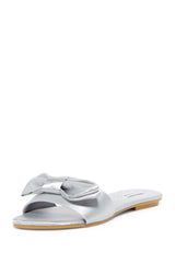 Cape Robbin Sadie-2 Gray Gold Satin Bow Pool Slide Mules Fashion Flat Sandals