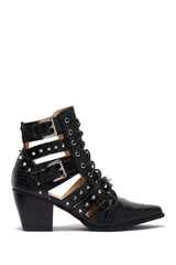 Cape Robbin Claws Black Textured Studded Cutout Two Buckle Bootie