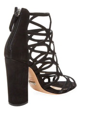 Schutz Ingriditte Black Nubuck Leather Caged Single Sole Thick High Heel Pumps