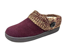 Clarks Suede Leather Knitted Collar Clog Plush Faux Fur Lining Slippers Burgundy/Beige2