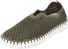 Ilse Jacobsen Tulip 139 Light Weight Slip On Perforated Flat Sneakers Deep Olive