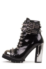 Jeffrey Campbell Scorpius Black Box Silver Lace Up Buckled Heeled Bootie