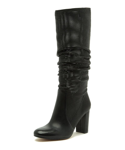 Vince Camuto Secillia Black Fashion Pull On Rounded Toe Block Heel Knee Boots