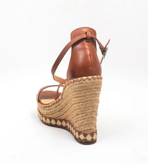 Schutz Becket Tan Leather Jute Wrapped Platform Wedge Open-Toe Sandals (11, Tan)