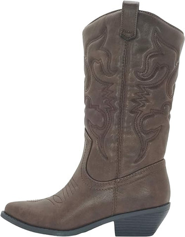 Soda Reno Dark Tan Western Cowboy Pointed Toe Knee High Pull On Western Boots