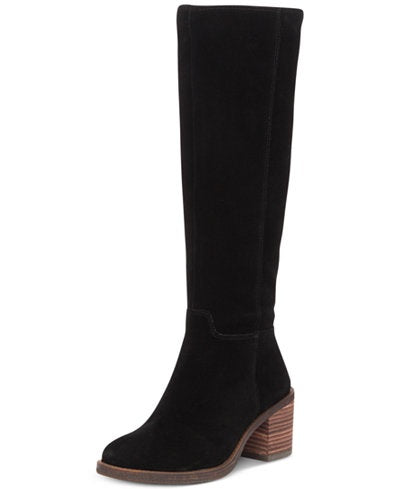 Lucky Brand Ritten Black Suede Fashion Knee High Block Heel Riding Boots Wide Calf