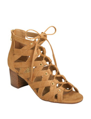 Aerosoles Middle Name Tan Stacked Heel Strappy Gladiator Cutout Lace Up Sandals