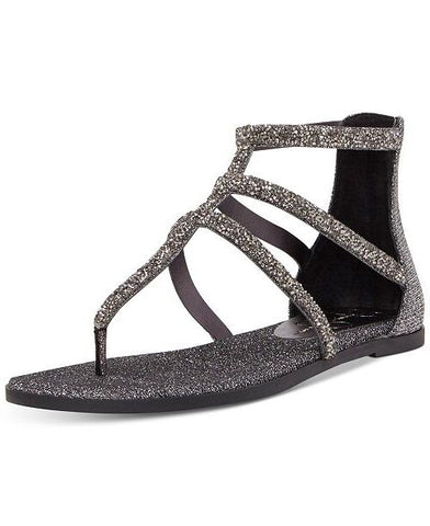Jessica Simpson Women's Cammie Flat Sandal Pewter Glitter Thong Sandals