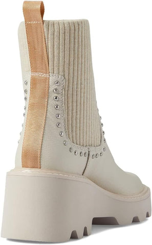 Dolce Vita Hoven Stud H2O Ivory Leather Pull On Rounded Toe Chunky Platform Boots