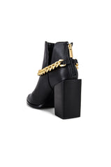 Steve Madden Tranquil Chain Detail Block Heel Ankle Booties Black Leather Chain