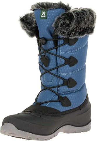 Kamik Momentum2 Blue Pull On Rounded Toe Waterproof Fur Trim Ankle Snow Boots