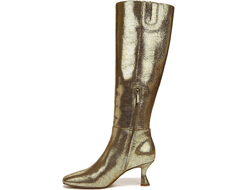 Sam Edelman Leigh Gold Disco Leather Squared Toe Spool Heel Knee High Boots