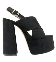 Luxemoda Kimberly Black Wrapped Platform Retro Heel Peep Toe Mule Sandals