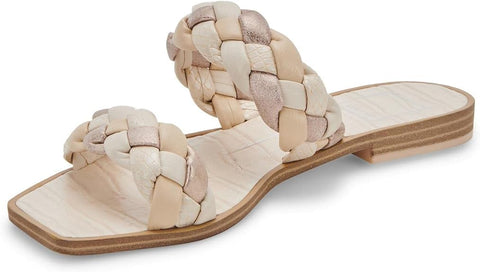 Dolce Vita Indy Ivory Multi Stella Slip On Open Square Toe Woven Straps Sandals