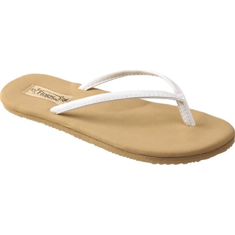 Flojos Fiesta White/Tan Slip On Slide Thong Flat Flip Flops Sandals