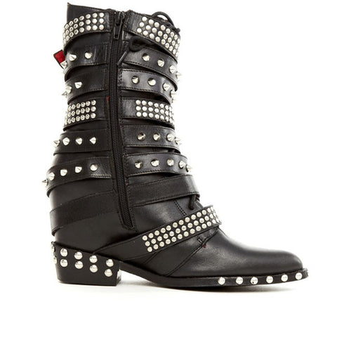 Jeffrey Campbell Draco Stud Hidden Wedge Pointed Embellished Moto Leather Boots