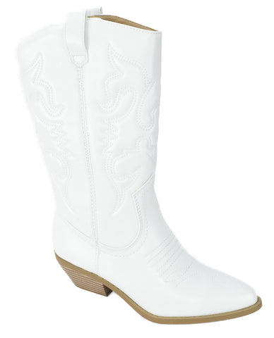 Soda Reno-S Cowboy Pointed Toe Knee High Western Stitched Boots White (9, White)