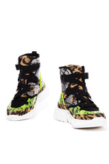 Cape Robbin Super Stars Leopard Lime Snake High Top Lace Up Platform Sneakers