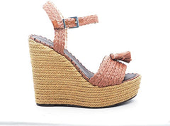 Schutz Womens Diara Brown Jute and Leather Open-Toe Strappy Backless Platform Heeled Buckle Sandals
