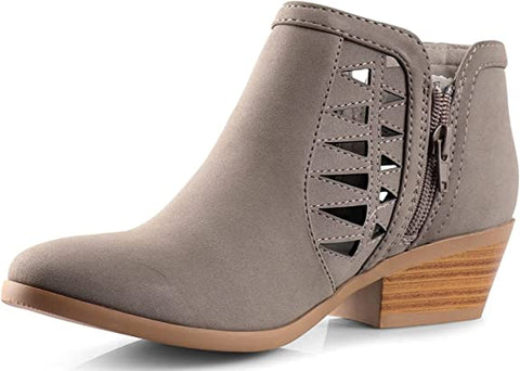 Soda Chance Grey Block Heel Side Zipper Closed Toe Breathable Ankle Booties